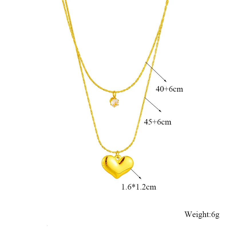 LAMENGLY 316L Stainless Steel Double Large Heart Zircon Pendant Necklace For Women Fashion Girls Charm Jewelry Chain Party Gifts