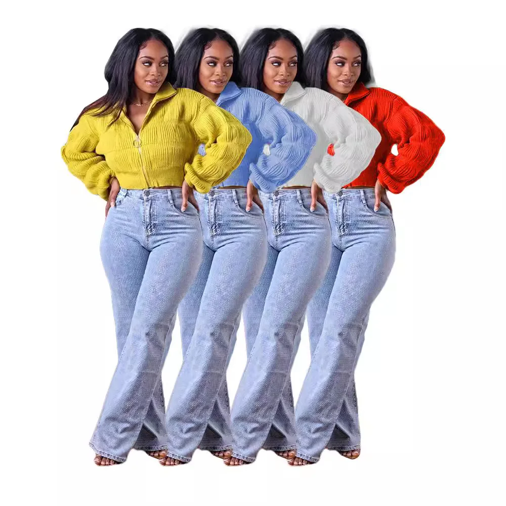 سترة نسائية عصرية قصيرة بدون أكمام فضفاضة بأكمام جذر اللوتس وسحاب وياقة عالية سترة كاجوال أنيقة #2