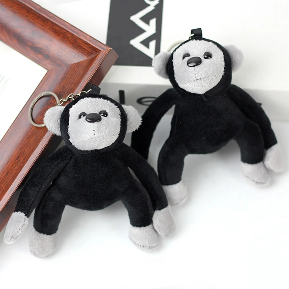 2 Pcs Orangutan Keychain Pendant Backpack Plush Gorilla Pendants Schoolbag Metal Stuffed Animal Hanging