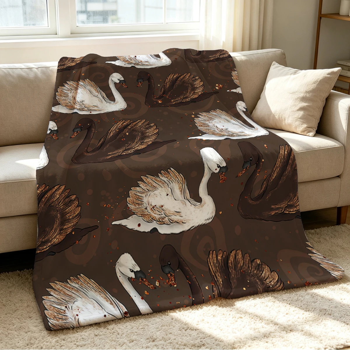 Swan Pair Blanket Soft Cozy Throw for Sofa Bed Festive Holiday Decor Gift for Kids and Adults,Lightweight and Warm