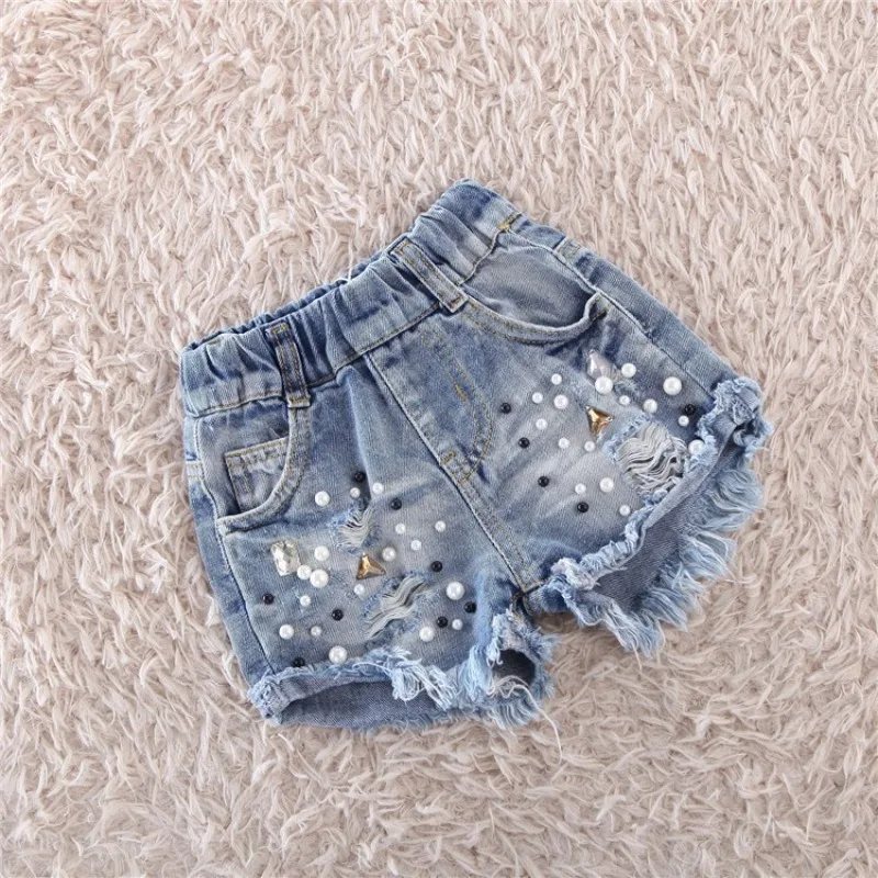 

Girl's Pearl Jeans Shorts 2024 Summer Korean Edition Chinese Big Children's Pants Children's Underpants Casual Pants