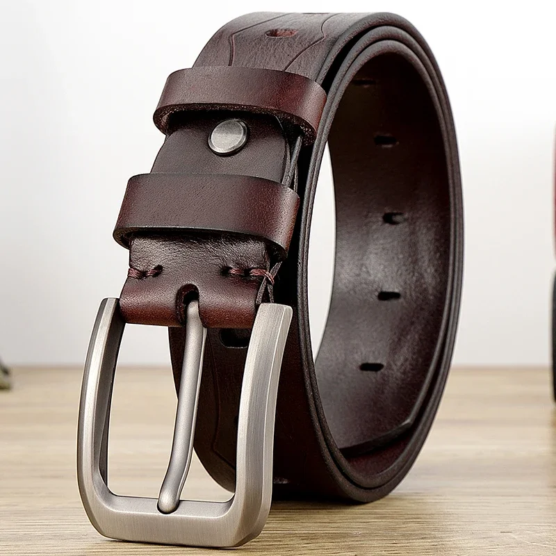 

No punching genuine flat needle buckle belt men's genuine leather first layer real cowhide casual versatile young handmade belt