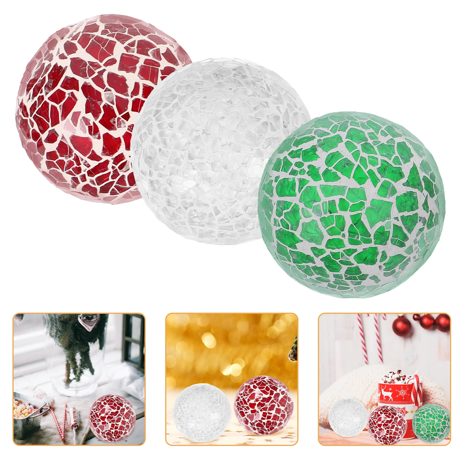 

3pcs Decorative Ball 6cm Green Red White Glass Balls Home Accessories Tabletop Decor Party DIY Christmas New Year