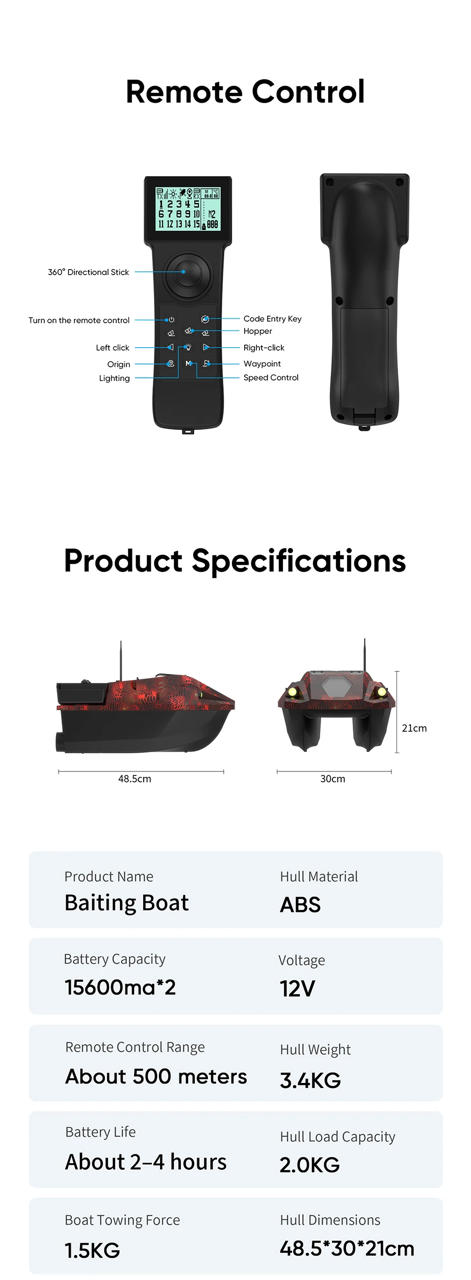 LOKEEVAN GPS-Köderboot mit 100 GPS-Standorten, Fischfinder für Tiefe und Wassertemperatur, automatische Rückkehr mit großem Köderbehälter, 2,5 kg Ladekapazität, 15600x2 mAh Köderboot mit 600 m Reichweite. – Detail 15