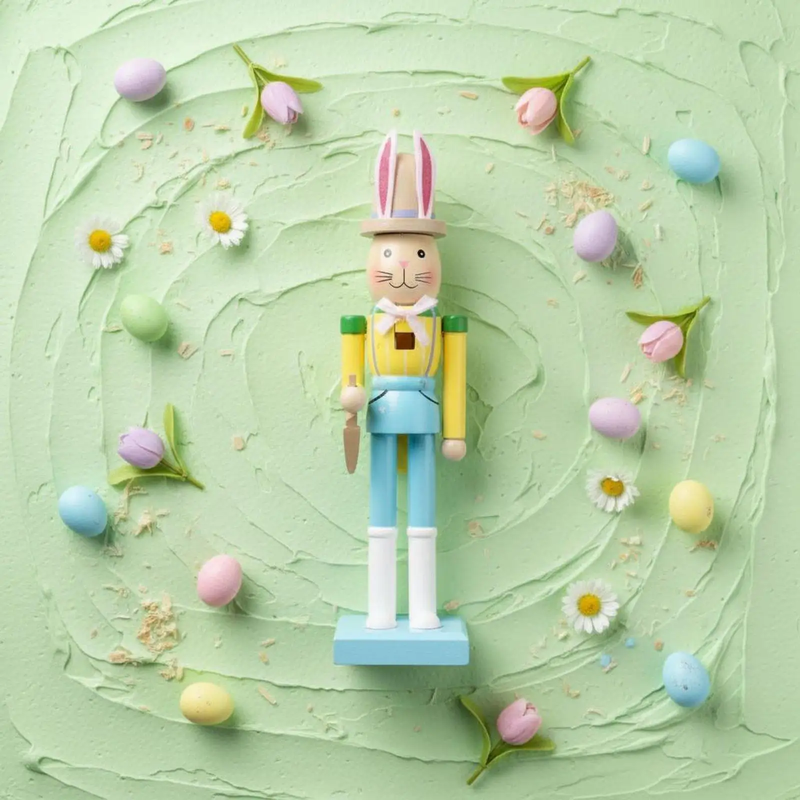 Wooden Rabbit Nutcracker Easter Bunny Decor Vintage Spring Figurine for Mantel Shelf Home Decoration Ornaments Collector Gift