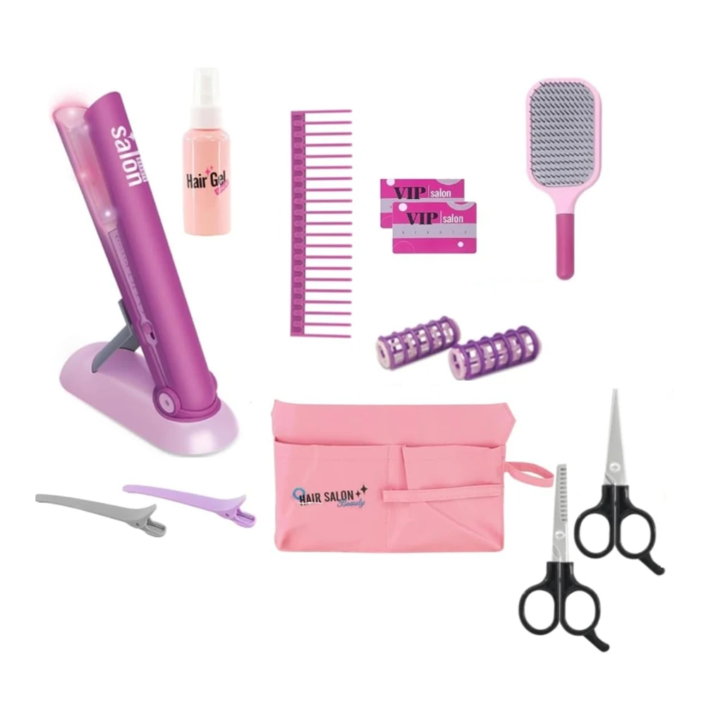 

Girl Beauty Hair Salon Toy Kit Straightener & Styling Accessories Fashion Pretend Play Doll Stylist