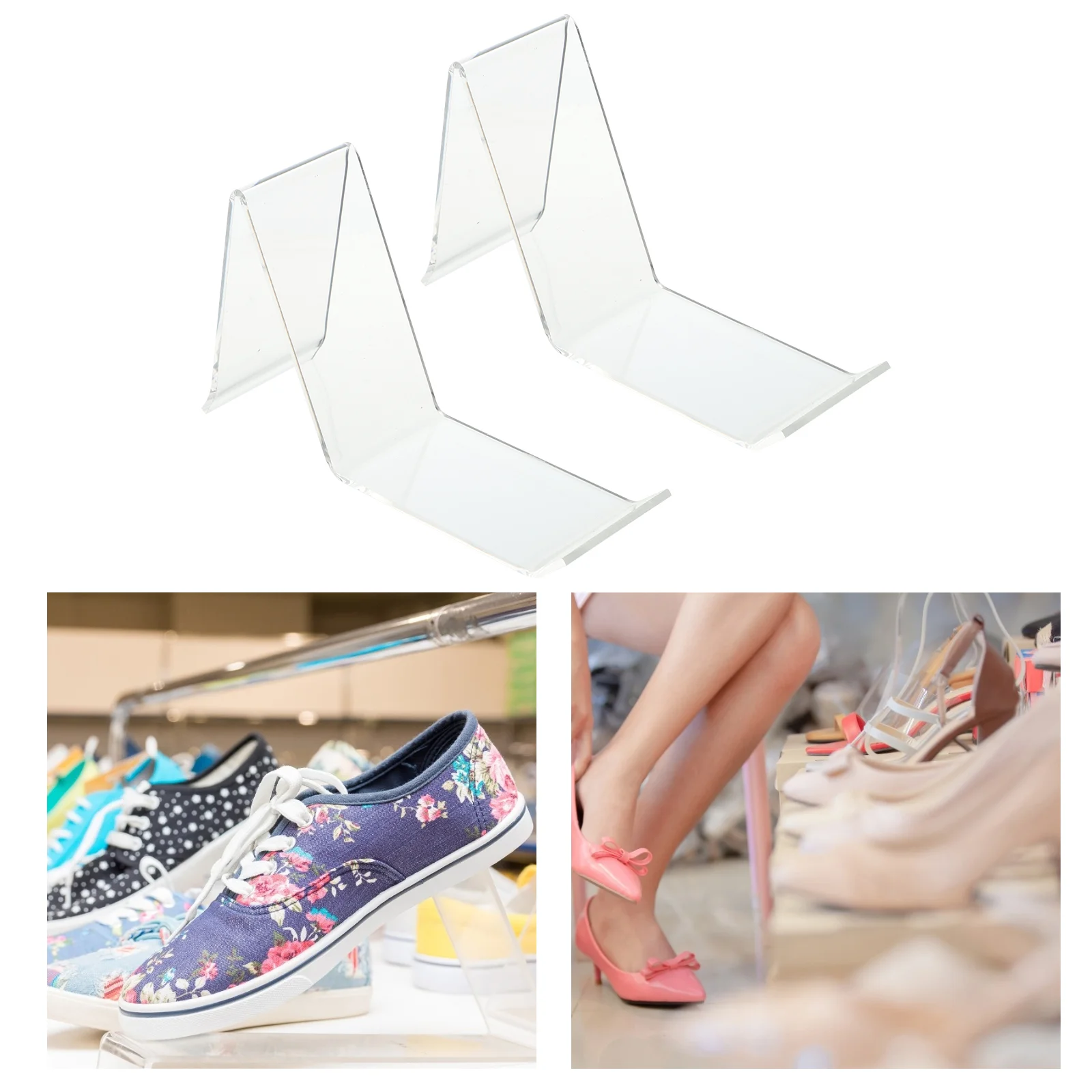 2 Pcs Shoe Support Sandal Stand Sneaker Holder for Shopping Center Rack Display Acrylic Sports High Heels Organizer