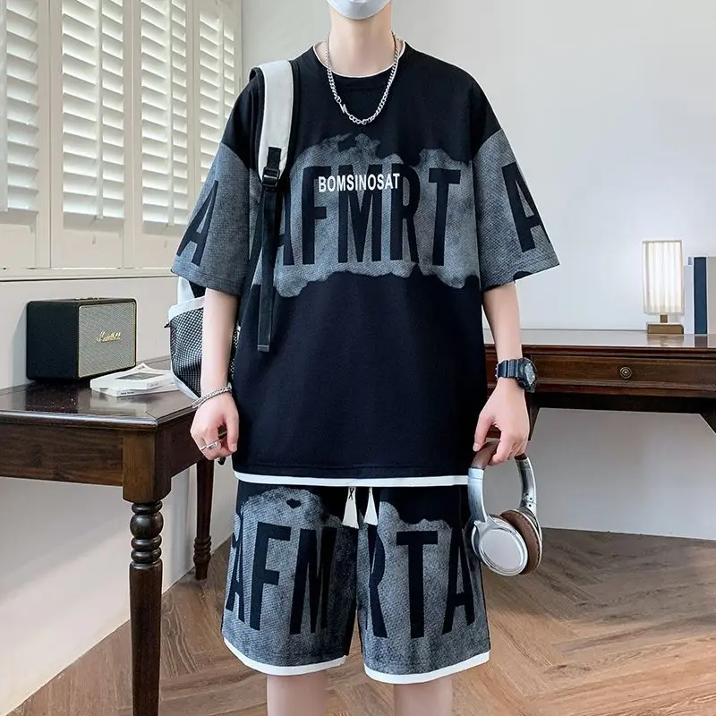 Male T Shirt Short Sets Alphabet Men's Shorts Set Sports Suits Basic Slim Fit Trendy Two Piece Luxury Fashion Man 2025 Outdoor