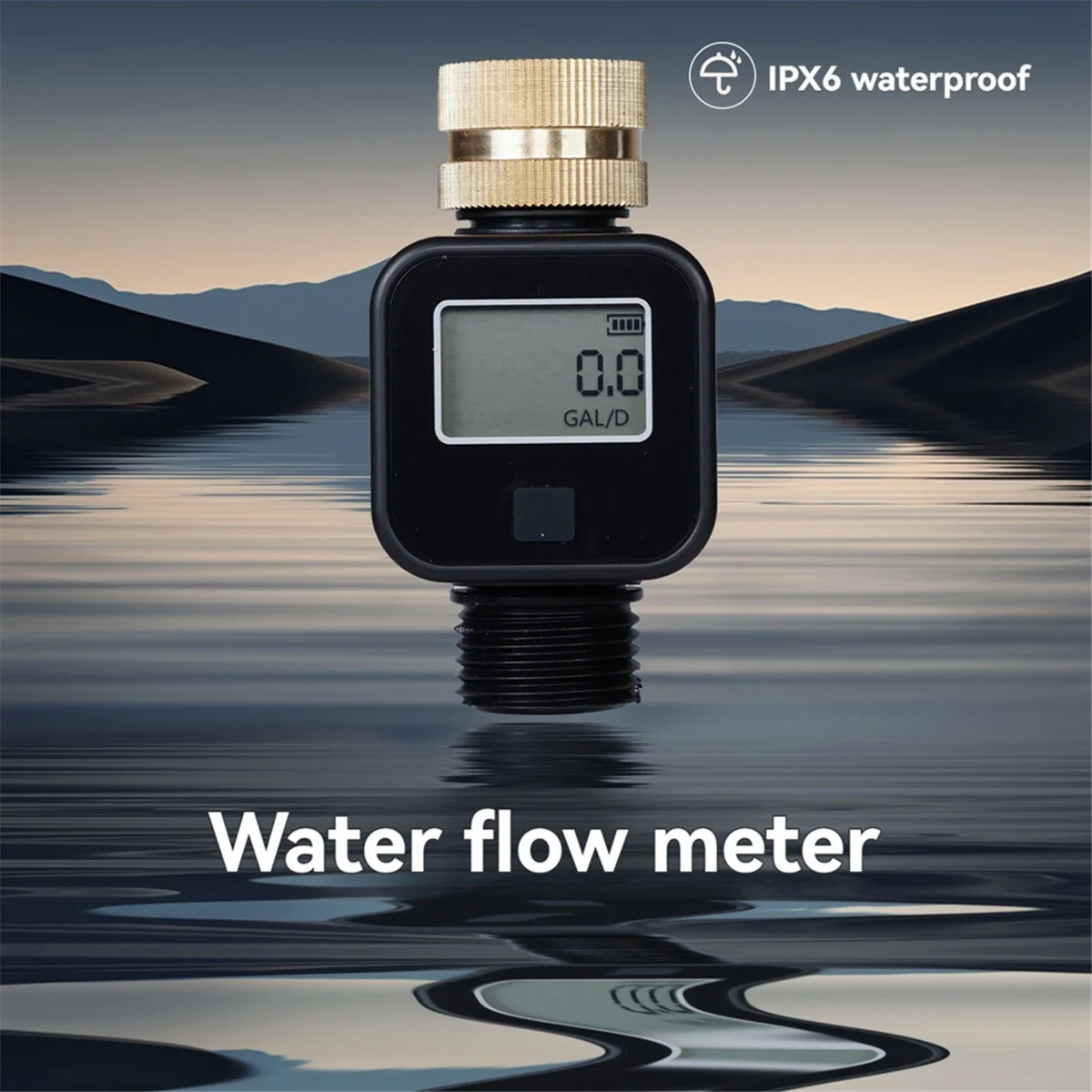 Water Flow Meter IPX6 Waterproof with Brass Inlet Thread for Measure Outdoor Garden Hose Water Tank Lawn Sprinkler