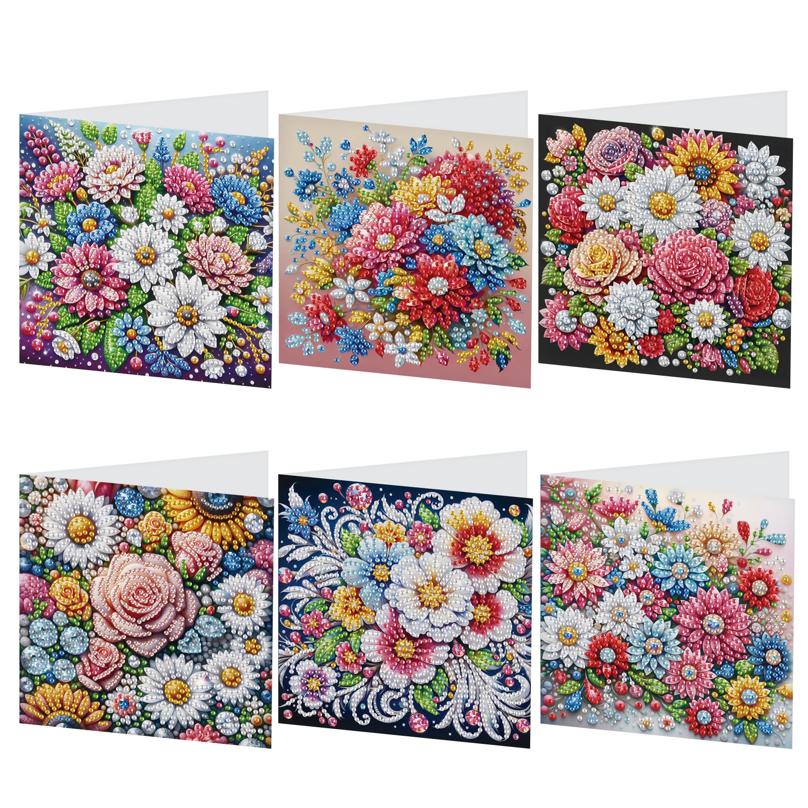 6Pcs Diamond Art Painting Greeting Cards Kits,Flowers festival Greeting Cards with Envelopes Diamond Art Craft Birthday Cards