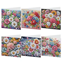 6Pcs Diamond Art Painting Greeting Cards Kits,Flowers festival Greeting Cards with Envelopes Diamond Art Craft Birthday Cards