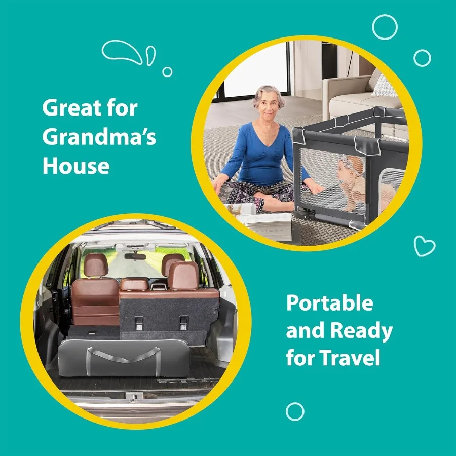 روضة أطفال قابلة للطي للأطفال الصغار مقاس 50 × 50 بوصة قلم لعب محمول قابل للطي مع مقودين داخليًا وخارجيًا