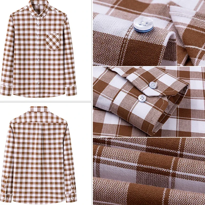 

S-6XL Men's Plaid Shirts Long Sleeve Casual Comfortable Button-down Fashion Cotton Oxford Formal Shirt Blouse Men Clothing