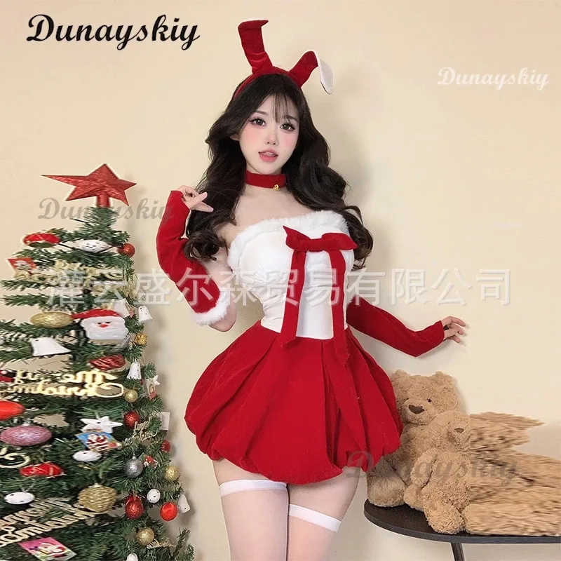 2025 feminino natal lingerie sexy vestido doce coelho menina cosplay traje senhoras festa de natal rode jogar uniforme irregular terno