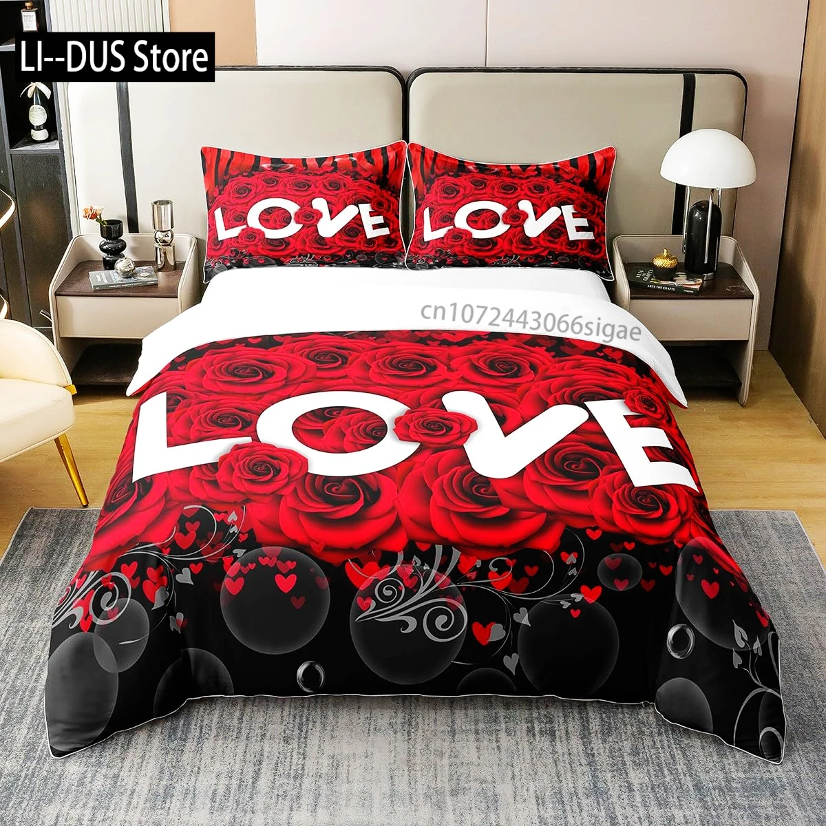 

Floral Printed Red Rose Bedding Set 3pcs for Kid Girls Comforter Cover Decor Duvet Cover Set Soft Quilt Cover with 2 Pillow Case