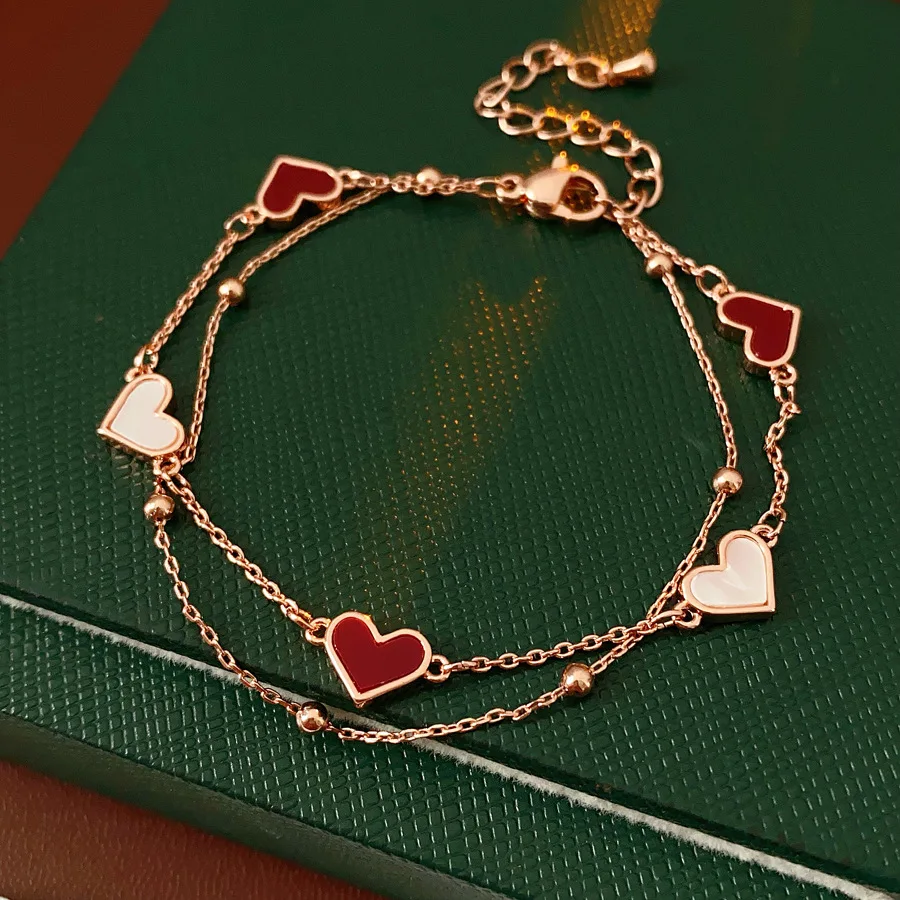 طبقة مزدوجة القلب الحب سلاسل أساور للنساء فتاة جديد الفولاذ المقاوم للصدأ العصرية فريتيلاري أساور هدية عيد ميلاد مجوهرات الحفلات C1