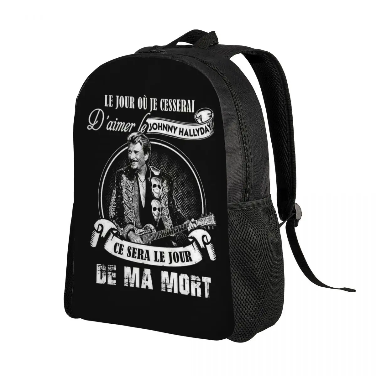 

Custom Johnny Hallyday French Singer Backpack Men Women Basic Bookbag for College School Heavy Metal Rock Bags