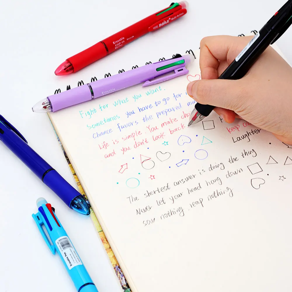 Creative 5 In-1 Multicolor Erasable Gel Pens 2Pcs Automatic Pencil With Eraser For School Office Writing Supplies Stationery view 5