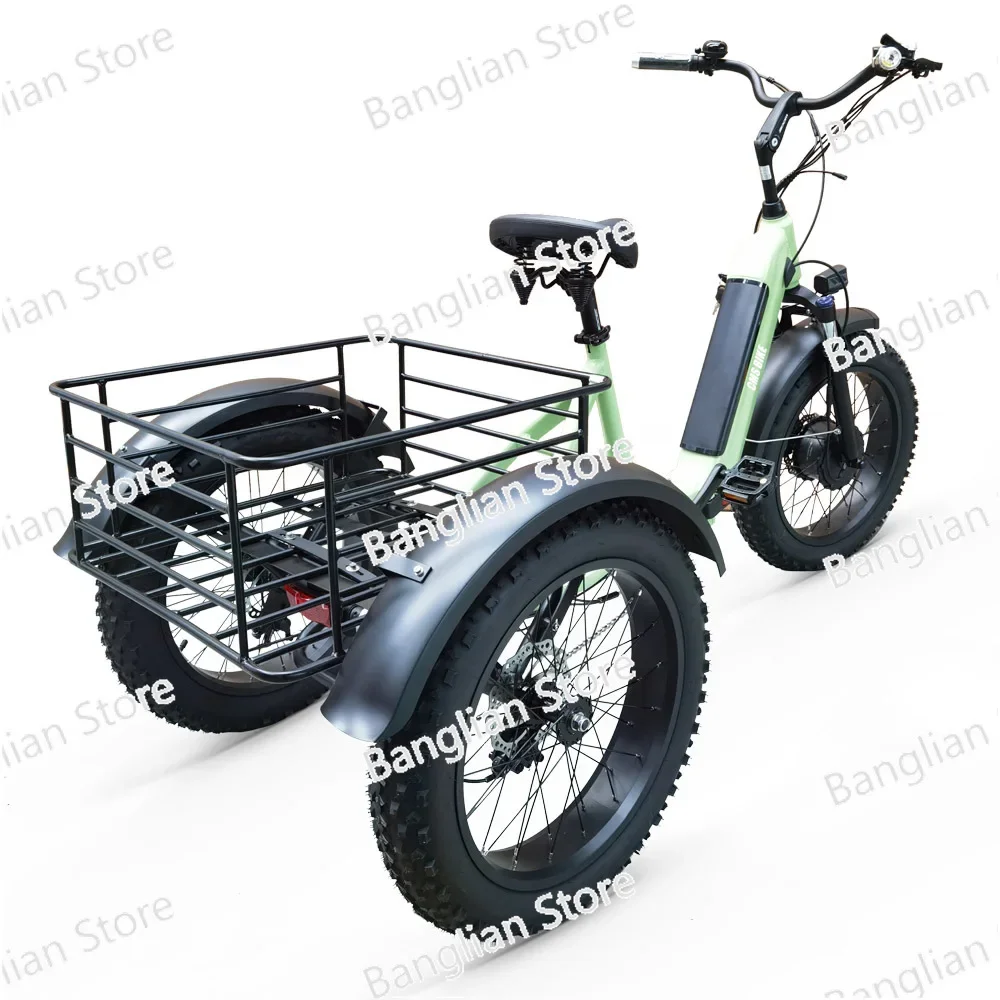 Folding Electric Bike for Adults, 3 Wheel, Tricycle, Fat Tire, Cargo Bike, Bicycle, Aluminum Alloy, 48V, 500W, 20 Inch