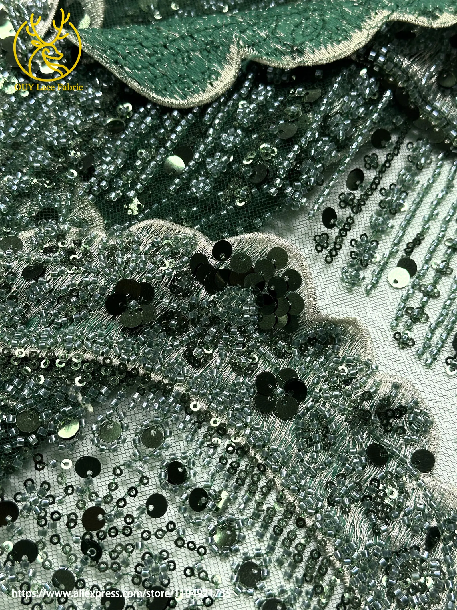 3D Luxuriöser Afrikanischer Stickerei-Spitzenstoff 2026 Hochwertiger Französischer Perlen-Pailletten-Spitzenstoff für Brautkleider und Festkleider – Detail 25