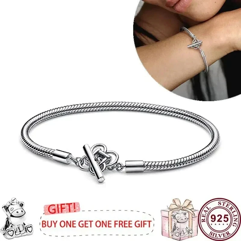 New 100% S925 Sterling Silver Lucky Asymmetric Star True Love T-shaped Bracelet for Women's Wedding DIY Charm Jewelry