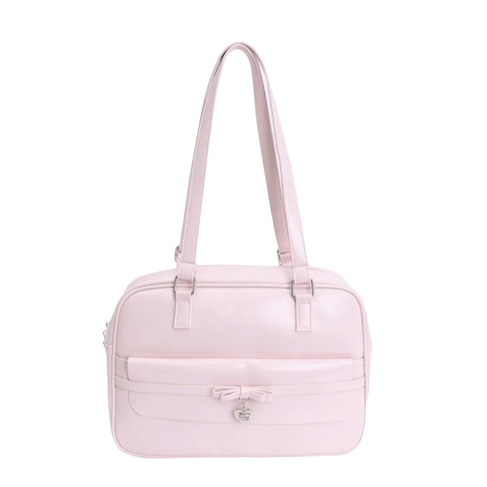 

Trendy Heart Bow Bowling Bag College Style Korean Style JK Uniform Bag Handbag Large Capacity Boston Backpack School