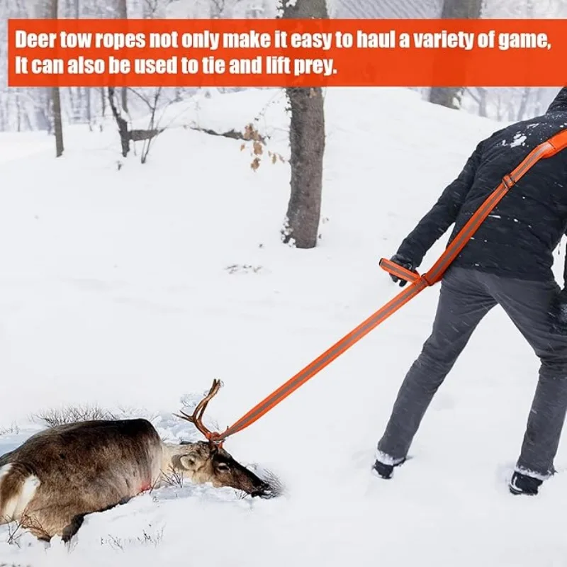 Deer Drag and Harness Heavy Duty Deer Drag Strap with Non-Slip Handle Durable Reflective Orange Rope Pulling Hunting Accessories