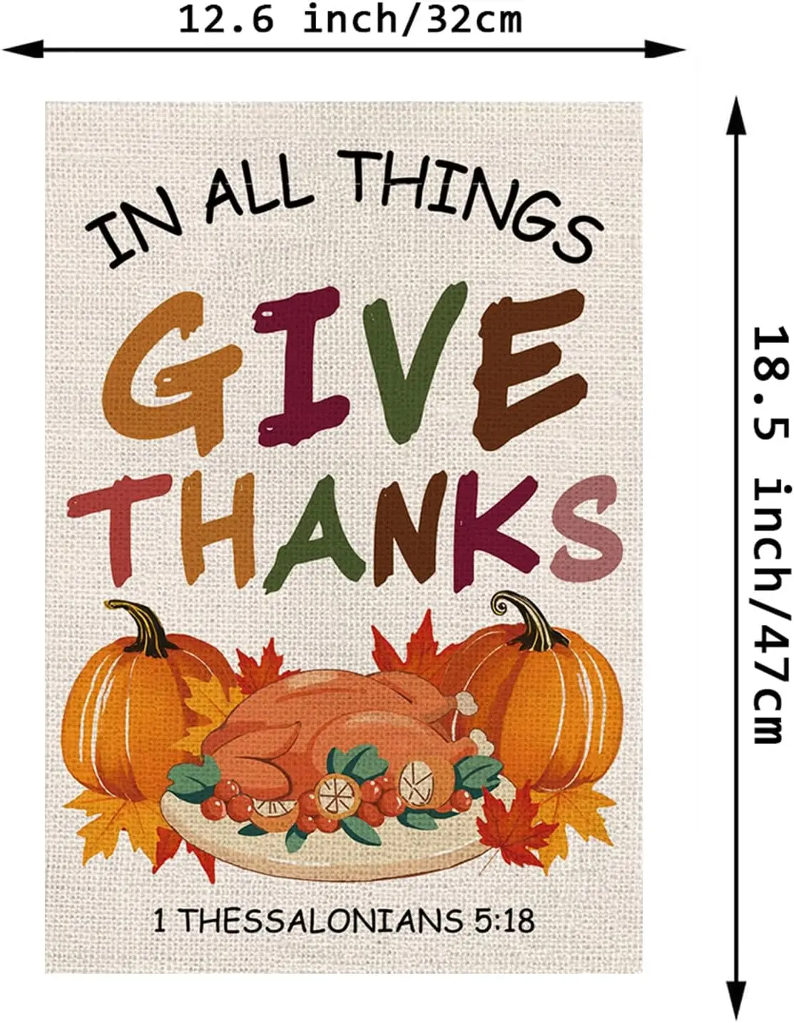 Thanksgiving Garden Flag Give Thanks Christian Flags Turkey Fall Religious Vertical Burlap Double Sided Yard Flag for Outdoo GGX