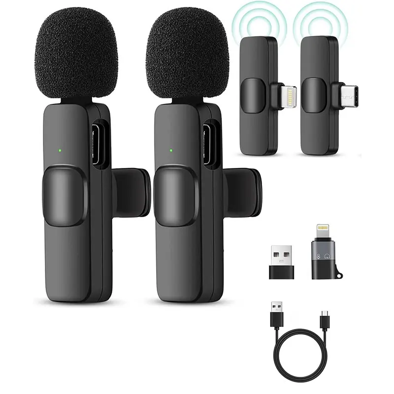 2.4G Wireless Lavalier Microphone Noise Cancelling Audio Video Recording for iPhone/iPad/Android/Xiaomi/Samsung Live Gaming Mic