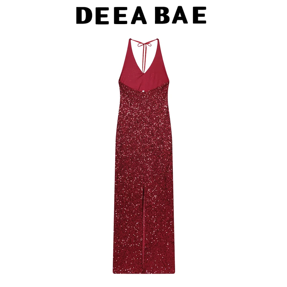 เดียบาเอ ชุดเดรสยาวเปิดไหล่ประดับลูกปัด คอวี แขนกุด สไตล์วันหยุดพักผ่อนริมทะเล สำหรับผู้หญิง คอลเลคชั่นใหม่ฤดูหนาว