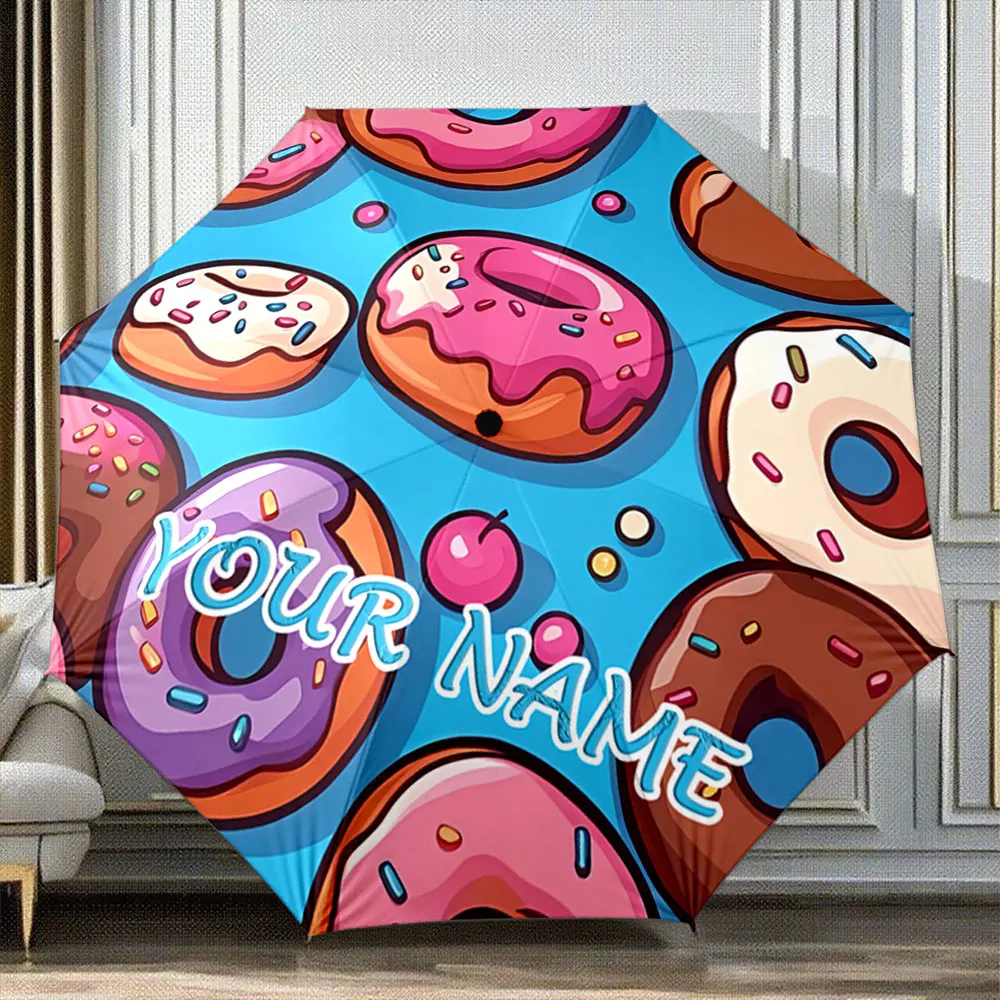 Custom Name Umbrella Colorful Donut Pattern Umbrella with Customizable Text Portable Folding Umbrella,Christmas Gift