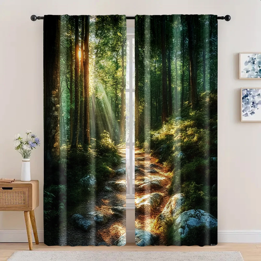 

2pc, Scene Curtains Jungle forest Fabric,Without Electricity Festive Wall Decor Perfect for Window art/Party decoration