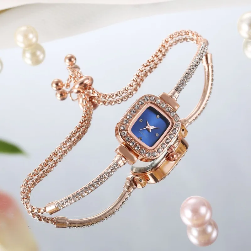 2024 Luxury Bracelet Women's Watches Rhinestone Crystal Watch Fashion Elegant Quartz Stainless Steel Adjustable Bracelet Watch