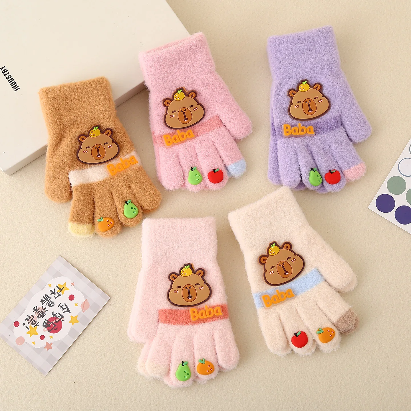 Sarung Tangan Rajut Anak Motif Kapibara Usia 8-15 Tahun, Sarung Tangan Hangat Kartun untuk Balita, Sarung Tangan Hangat untuk Aktivitas Luar Ruangan, Hadiah Natal untuk Anak Perempuan