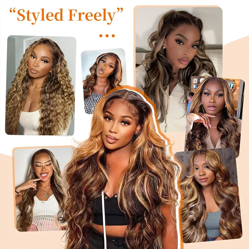2 3 4 PCS Highlight Ombre Body Wave Bundles 100% Human Hair Brazilian 16A Pure Human Hair 30 40 Inch Colored 4/27 Raw Hair Weave Bundles Extensions image 8