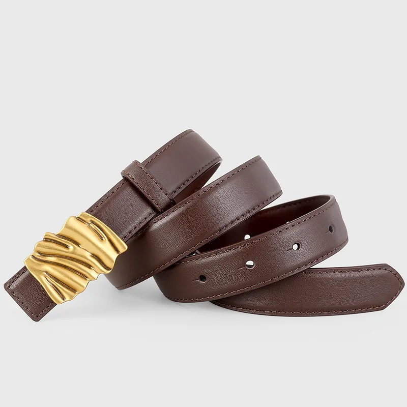 เข็มขัดคอร์เซ็ทหนังแท้หัวเข็มขัดทองสำหรับผู้หญิง สายคาดเอวสำหรับตกแต่งชุดเดรส รุ่น J1697