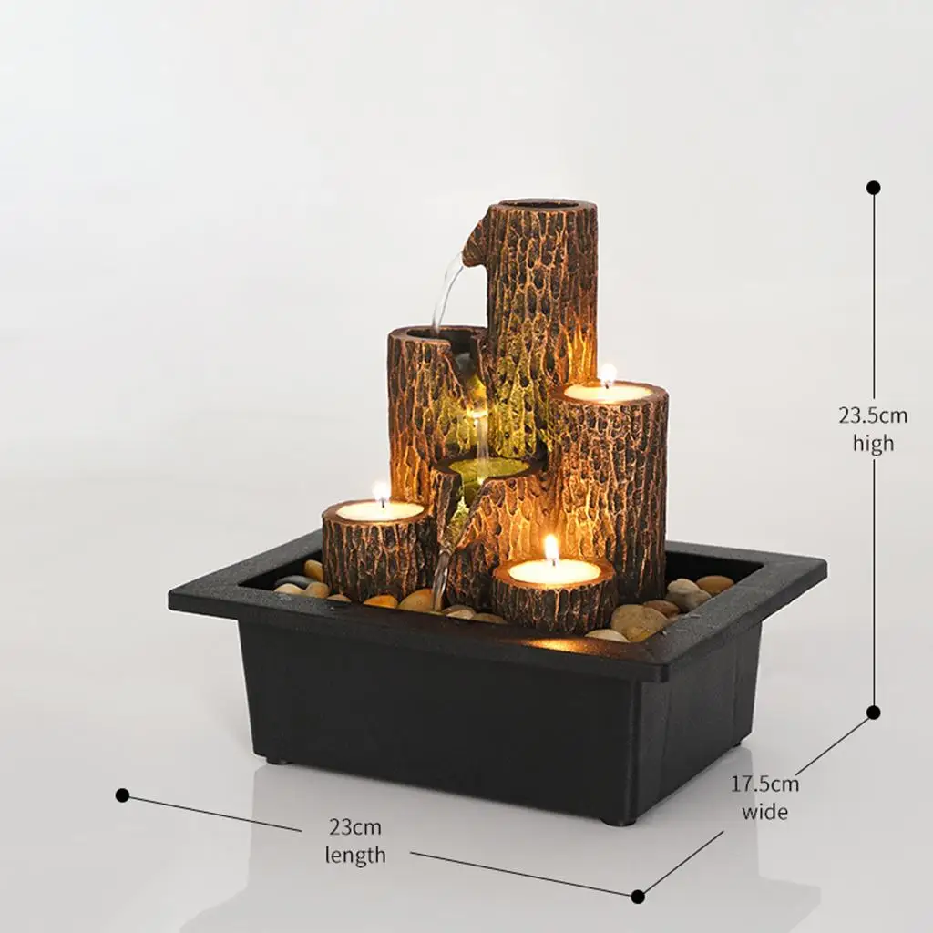 Fontana da tavolo con tronchi a più livelli da tavolo che rilassa l'acqua che scorre Mini ornamento in miniatura per l'ufficio del Patio cortile all'aperto