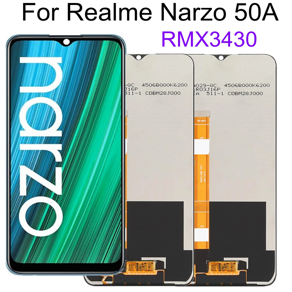 

ЖК-дисплей 6,5 дюйма для Realme Narzo 50A RMX3430, сенсорная панель, дигитайзер в сборе для OPPO Narzo50A, ЖК-дисплей