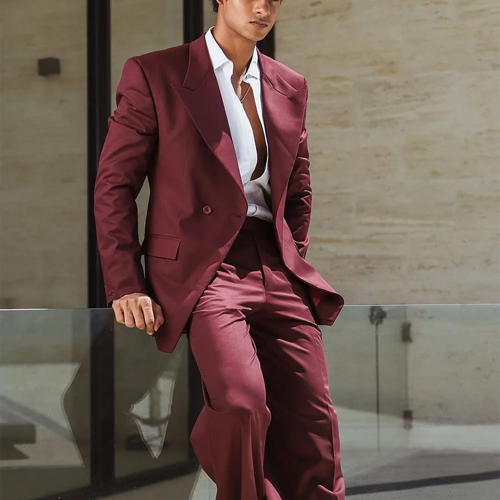 

High Quality Men Suit Peak Lapel Solid Color Two Piece Business Casual Office Wedding Groom Formal Set Tuxedo Custom Homme