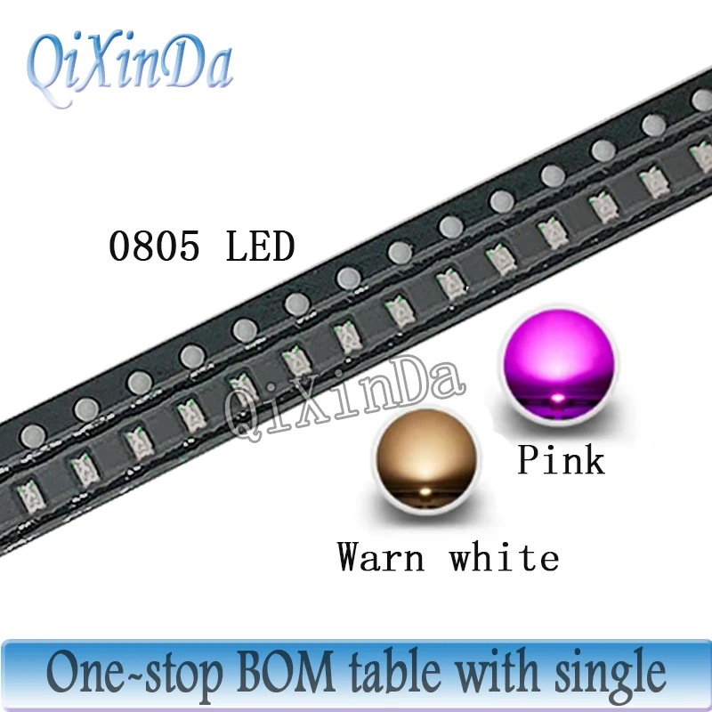 100pcs 0805 SMD LED White Red Blue Yellow Green Orange Warm White Pink Purple  Light Emitting Diode