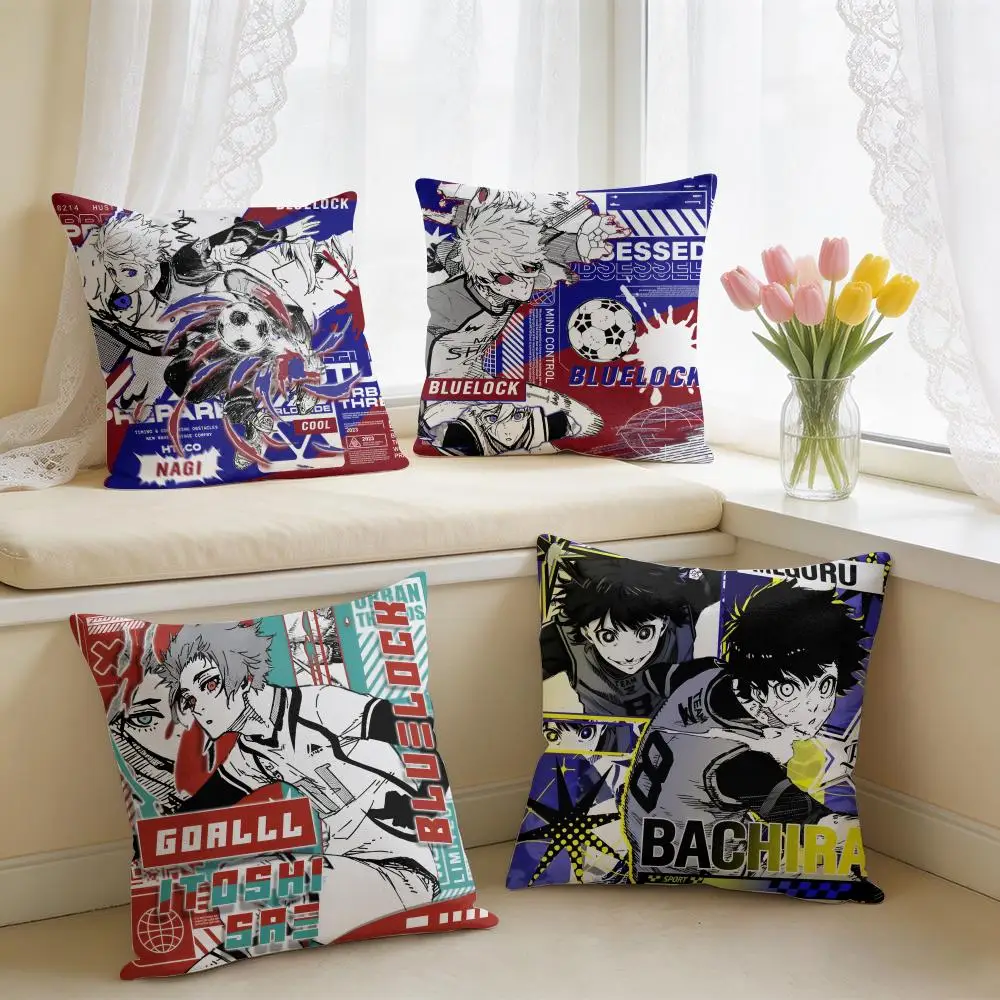 B-Blue LockS Anime Role Cushion Cover Square Short Plush Pillow Case Living Room Sofa Home Decor Funda 40X40