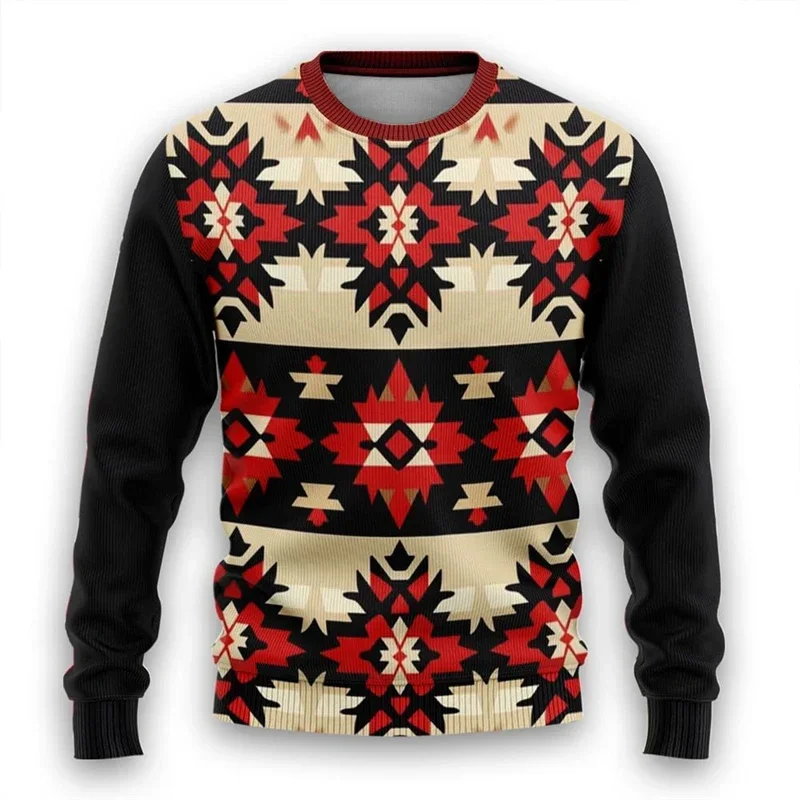 Vintage Tribal 3D Print Ugly Christmas Sweater For Women Aztec Mens Funny Sweater Xmas Holiday Crew Neck Sweatshirt Unisex Tops