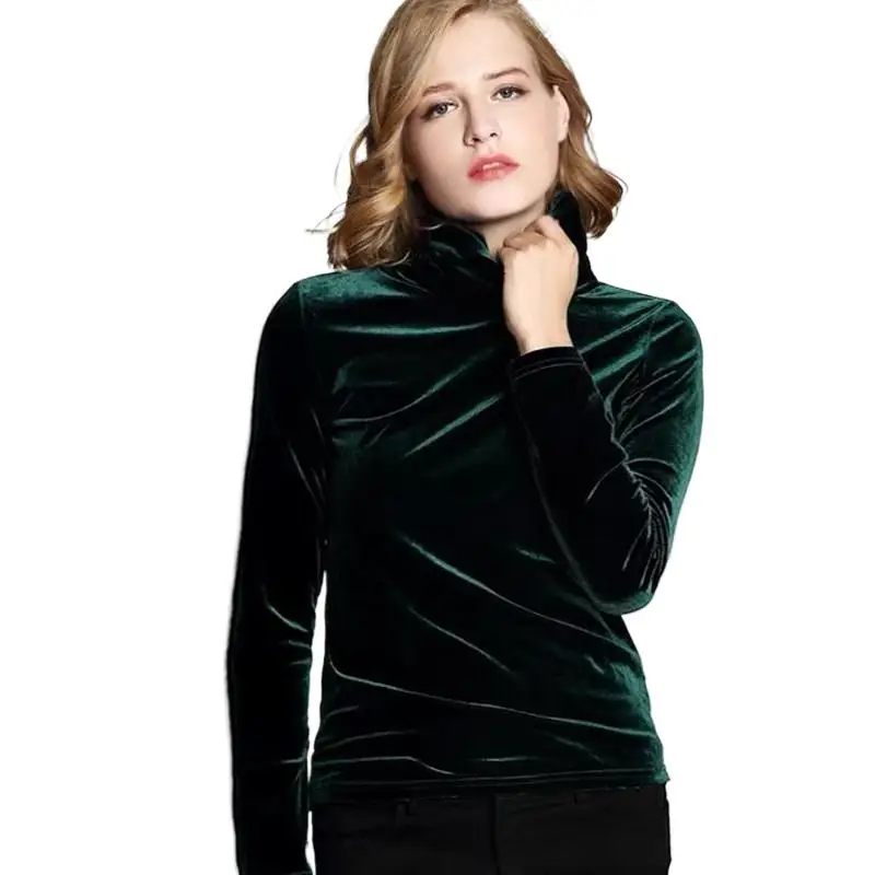 2024 Winter  Turtleneck velvet Blouses Shirts Women' Autumn velour Shirts Tops Spring Velvet Blusas Tops