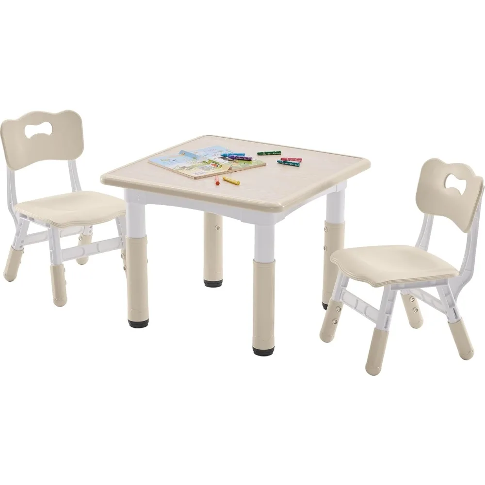 

Kids Table and 2 Chairs Set, Height-Adjustable Toddler Table and Chairs Set with Graffiti Desktop, Children Activity Desktop