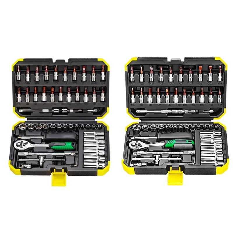 53Piece Sockets Wrenches Set with Extension Bar Gimbals Slide Bar for Various Use