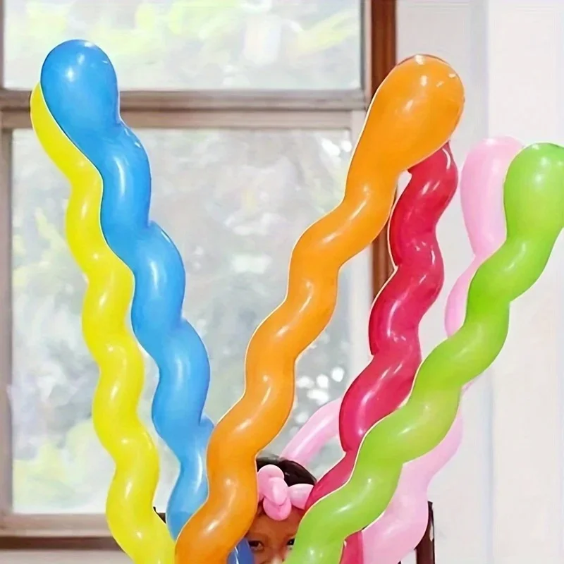 100pcs Balloon Long Strip Spiral Style Color Latex Gathering Party Birthday Wedding Decoration Balloon Design with Inflator