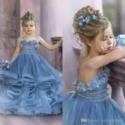 2024 Fairy Flower Girl Dresses Beading Handmade Flowers Birthday Dress Lace Puffy Tulle Wear Wedding Prom Gowns First Communion