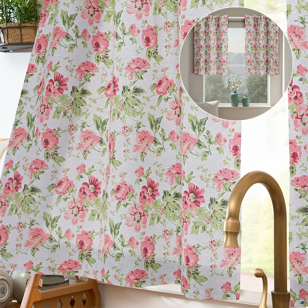 

Floral Patterns Branch Embroidered Semi Sheer Curtain Kitchen Half Window Sheer Curtains Rod Pocket Voile Drapes for Kitchen