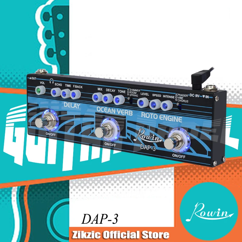 Guitar Multi-Effect Pedal Delay, Ocean Verb, Roto Engine 3-in-1 Series Analog Digital Mingle Rowin DAP-3 Effects Pedals