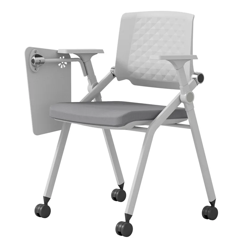 Folding Training Chair Conference Chair with Table Board Wheel Armrest